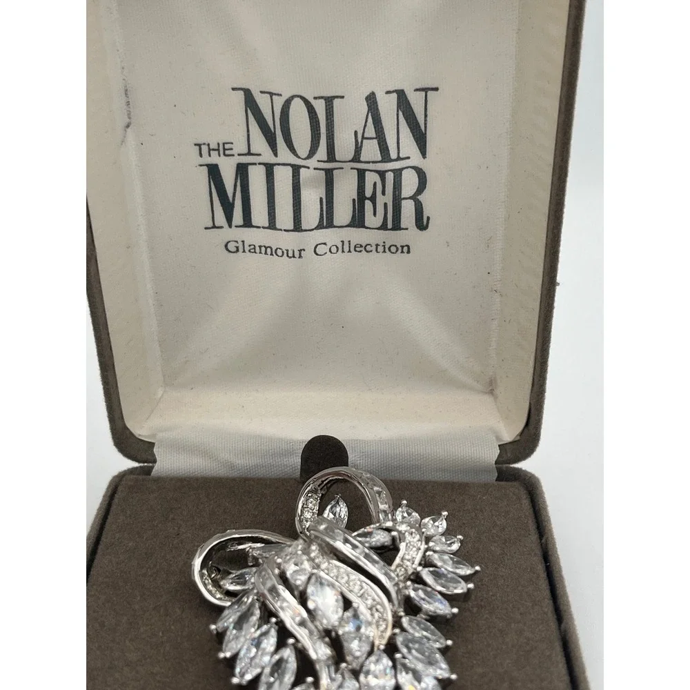 Nolan Miller Glamour Collection Silver Tone Marquise CZ Spray Brooch Pin Org box